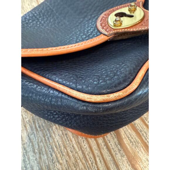 Vintage Dooney & Bourke All Weather Leather Rectangular Saddle Bag Navy Blue - Picture 13 of 13